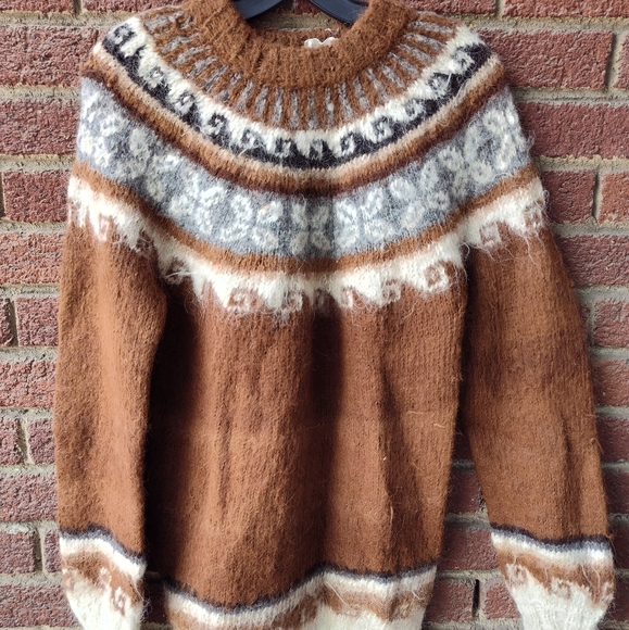 VINTAGE Alpaca Wool Brown Cream Knit Sweater Womens - Picture 1 of 9
